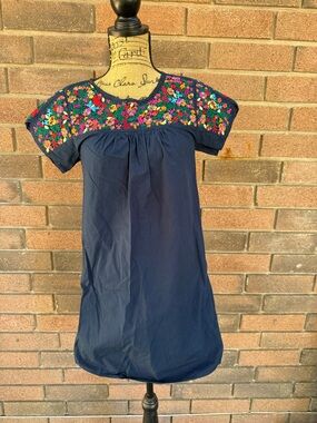 Madewell Navy Dress with Bright Multicolor Embroidery Size XS